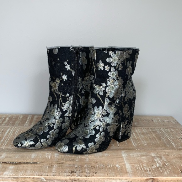Indigo Shoes - Indigo Black floral boots Chunk Heel